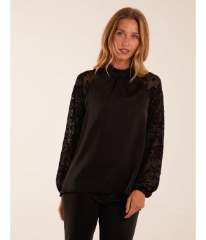 High Neck Flocked Sleeve Top