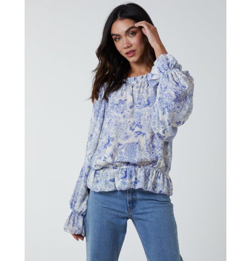 Butterfly Floral Print Gypsy Chiffon Blouse