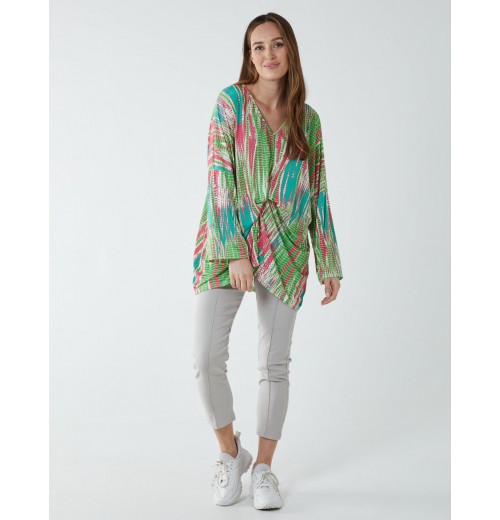 Twist Front Abstract Long Sleeve Top