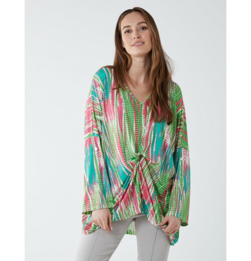 Twist Front Abstract Long Sleeve Top