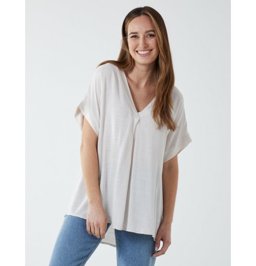 Satin Trim  V Neck Top