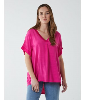 Satin Trim  V Neck Top