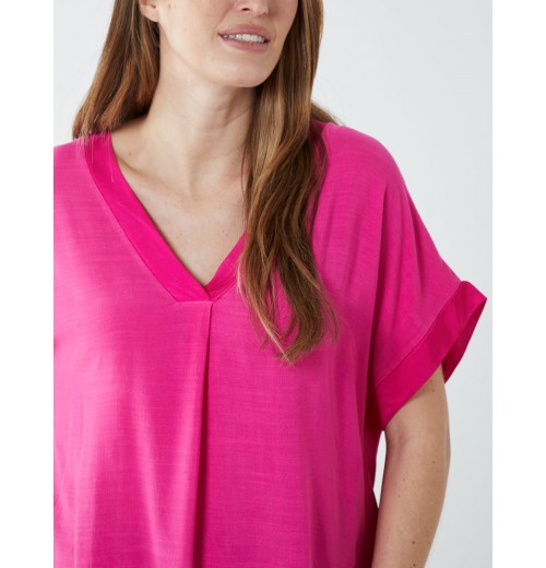 Satin Trim  V Neck Top