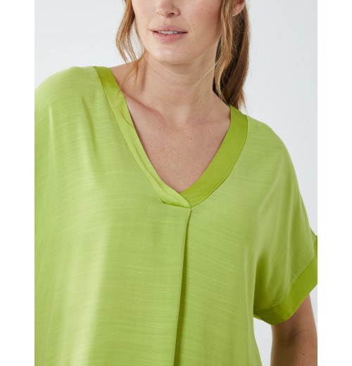 Satin Trim  V Neck Top