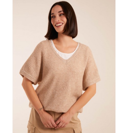 Puff Sleeve V-Neck Knit Top