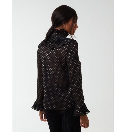 Gold Dots Pleated Frill Shirt