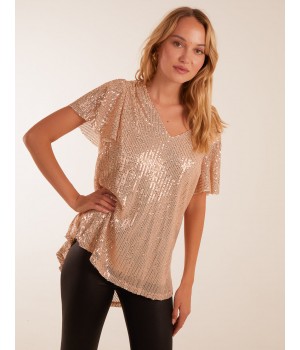 Angel Sleeve V Neck Sequin Top