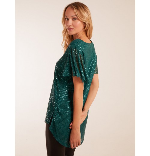 Angel Sleeve V Neck Sequin Top