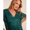 Angel Sleeve V Neck Sequin Top