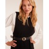 Rib Knit Vest With Blouse With Belt