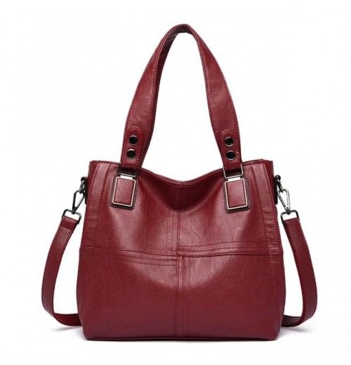 Red Leather Top Zip Tote Purse