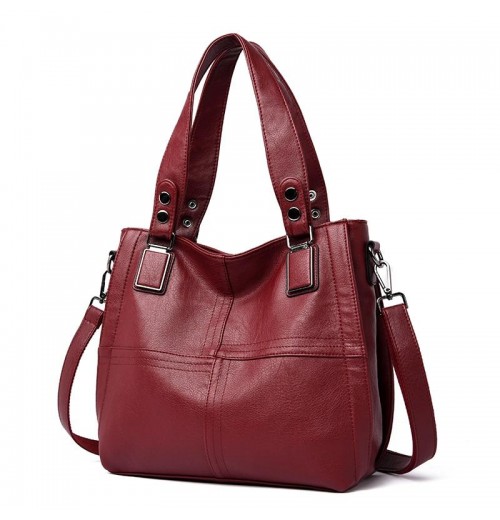 Red Leather Top Zip Tote Purse